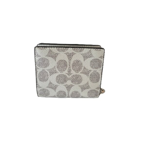 Coach CCL96 Snap Wallet Metallic Signature Small Clutch Gray Silver - Picture 4 of 8